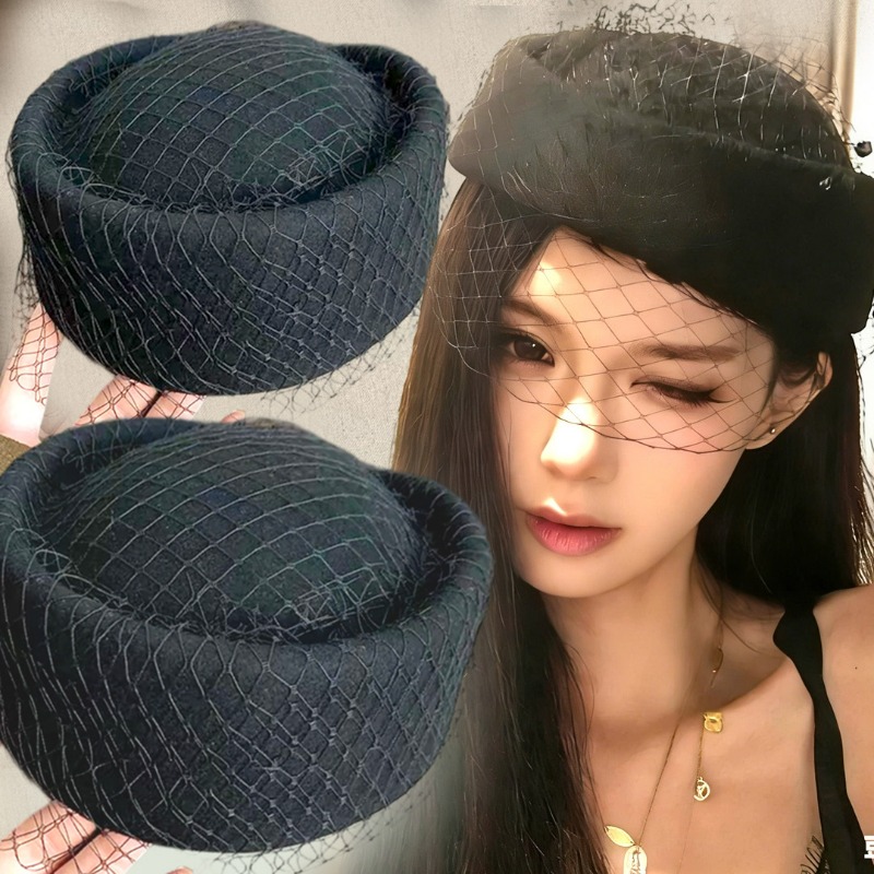 Beret French Wool - Fashion Mesh Flat Top Beret Hat