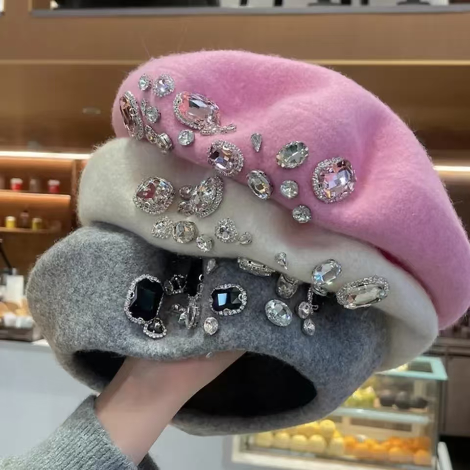 French Beret Thick Rhinestone  - Beret French Wool recension och pris