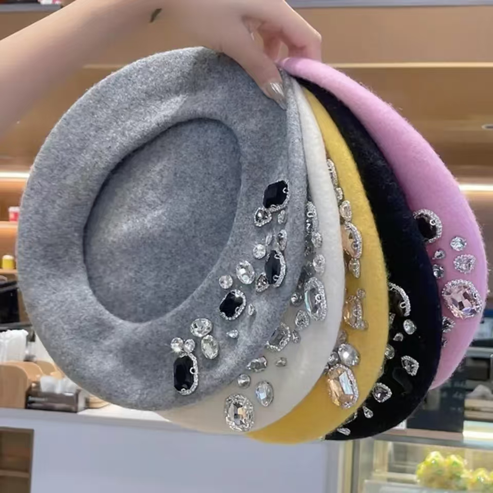 French Beret Thick Rhinestone  - Beret French Wool recension och pris