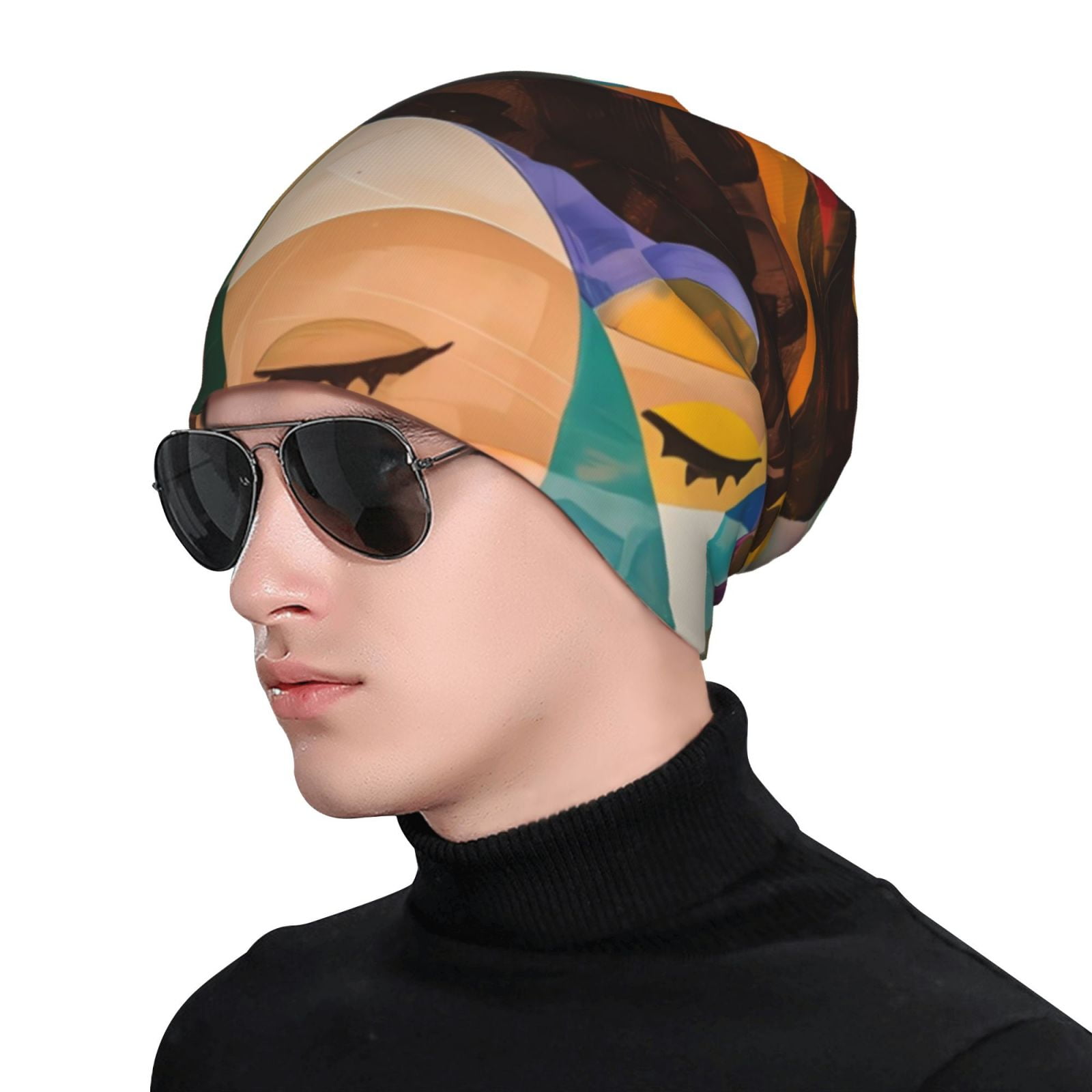 Abstract Musical Faces Printed - Beanie Cuffed Knit recension och pris