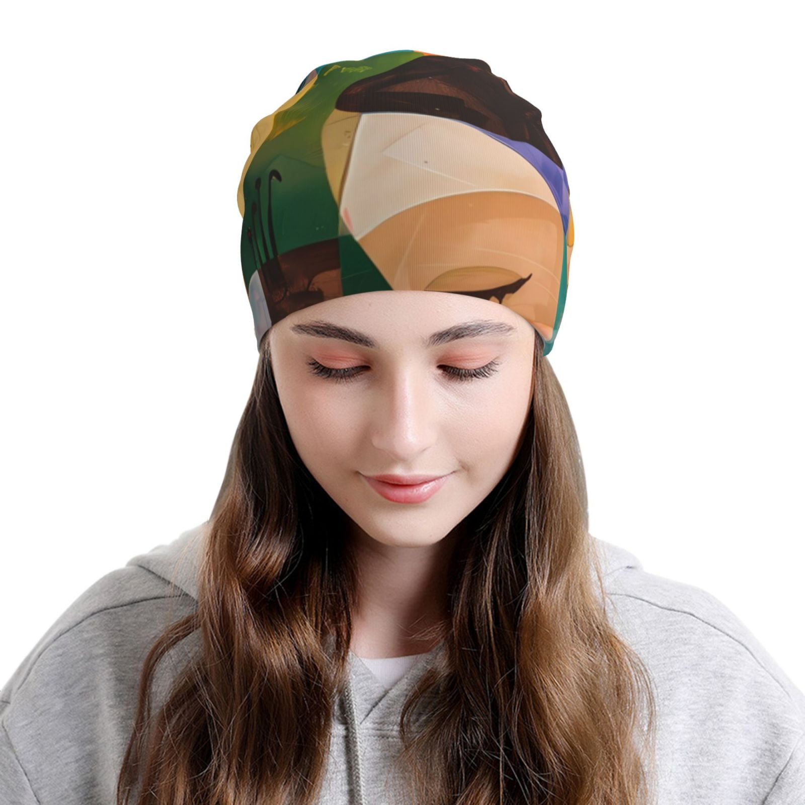 Abstract Musical Faces Printed - Beanie Cuffed Knit recension och pris