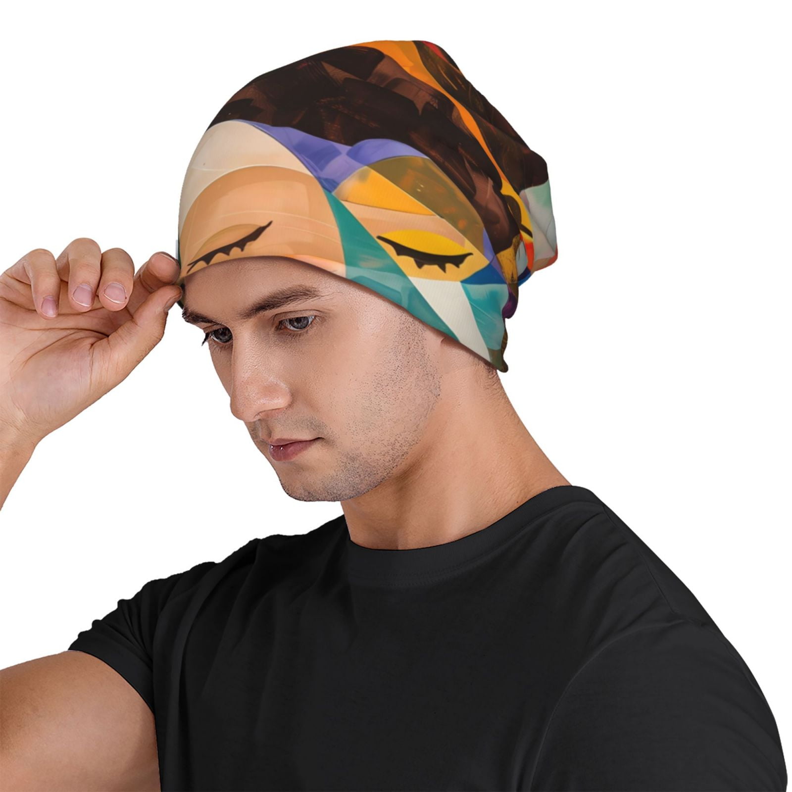 Abstract Musical Faces Printed - Beanie Cuffed Knit recension och pris