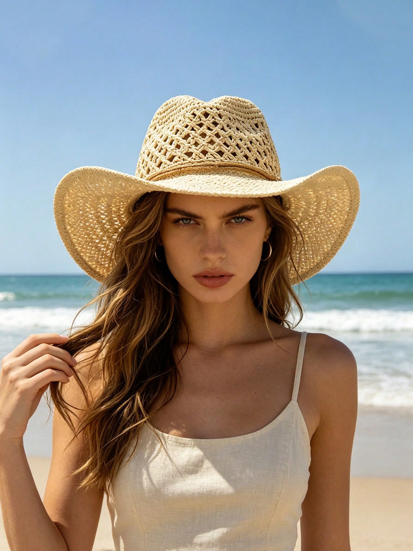1pc Unisex Retro Hollow Curled - Cowboy Hat Straw recension och pris